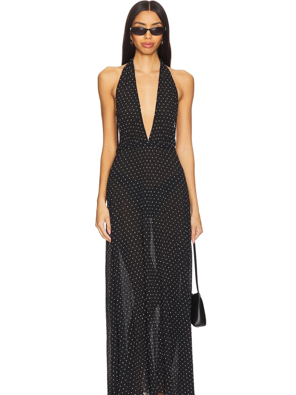 Lioness district maxi Black Polka onyx Dot Halter Maxi Dress XS - like new